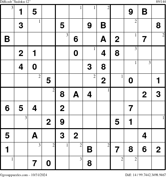 The grouppuzzles.com Difficult Sudoku-12 puzzle for Thursday October 31, 2024 with the first 3 steps marked