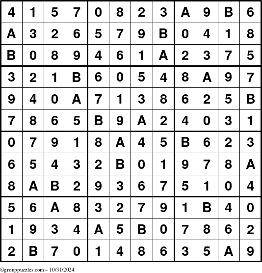 The grouppuzzles.com Answer grid for the Sudoku-12 puzzle for Thursday October 31, 2024