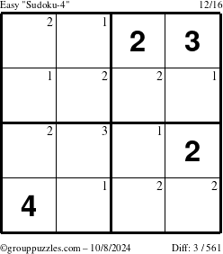 The grouppuzzles.com Easy Sudoku-4 puzzle for Tuesday October 8, 2024 with the first 3 steps marked