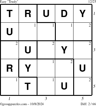 The grouppuzzles.com Easy Trudy puzzle for Tuesday October 8, 2024 with all 2 steps marked