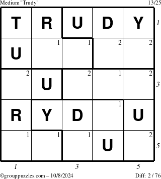 The grouppuzzles.com Medium Trudy puzzle for Tuesday October 8, 2024 with all 2 steps marked