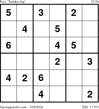 The grouppuzzles.com Easy Sudoku-6up puzzle for Tuesday October 8, 2024