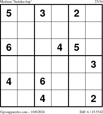 The grouppuzzles.com Medium Sudoku-6up puzzle for Tuesday October 8, 2024