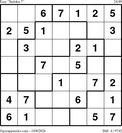 The grouppuzzles.com Easy Sudoku-7 puzzle for Tuesday October 8, 2024