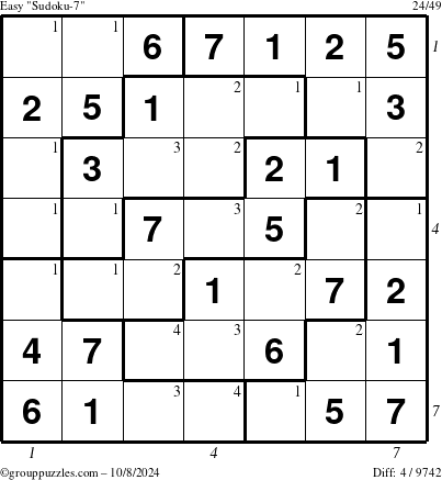 The grouppuzzles.com Easy Sudoku-7 puzzle for Tuesday October 8, 2024 with all 4 steps marked