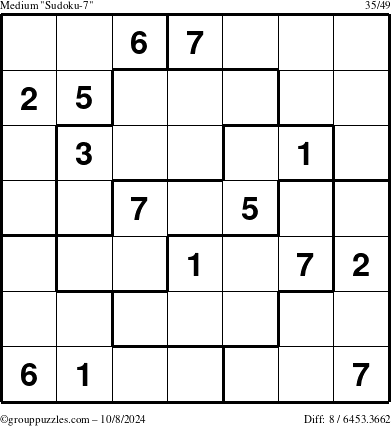 The grouppuzzles.com Medium Sudoku-7 puzzle for Tuesday October 8, 2024