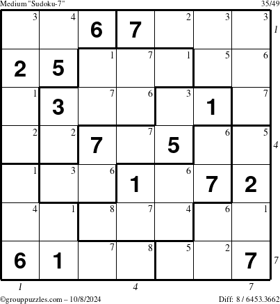 The grouppuzzles.com Medium Sudoku-7 puzzle for Tuesday October 8, 2024 with all 8 steps marked