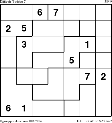 The grouppuzzles.com Difficult Sudoku-7 puzzle for Tuesday October 8, 2024