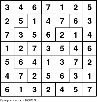 The grouppuzzles.com Answer grid for the Sudoku-7 puzzle for Tuesday October 8, 2024