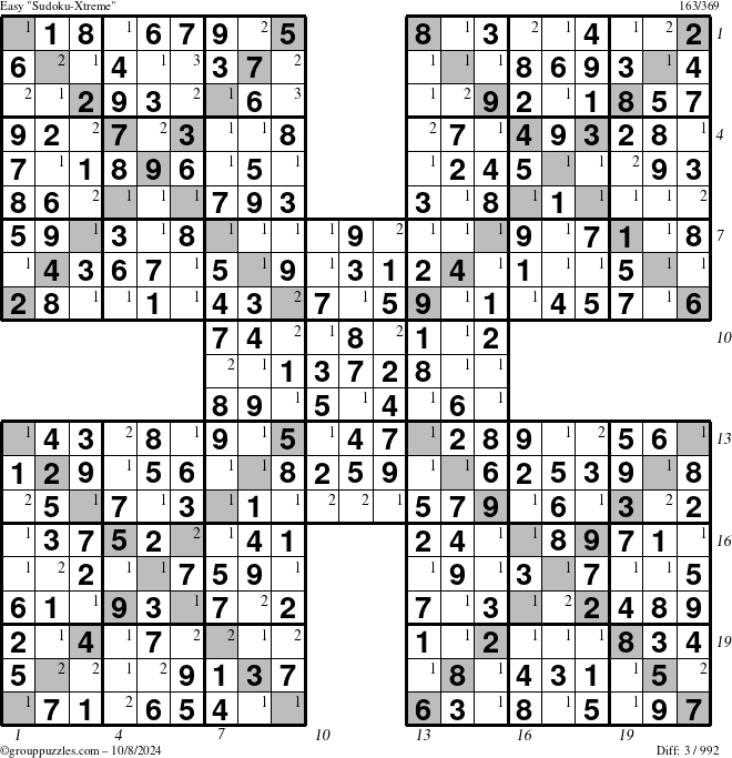 The grouppuzzles.com Easy Sudoku-Xtreme puzzle for Tuesday October 8, 2024 with all 3 steps marked