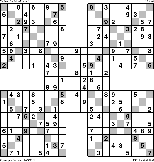 The grouppuzzles.com Medium Sudoku-Xtreme puzzle for Tuesday October 8, 2024