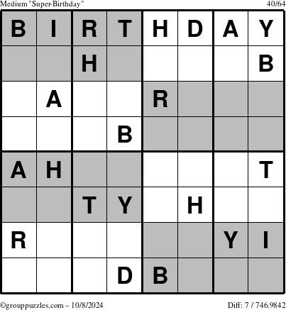 The grouppuzzles.com Medium Super-Birthday puzzle for Tuesday October 8, 2024