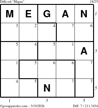 The grouppuzzles.com Difficult Megan puzzle for Tuesday March 10, 2026 with all 7 steps marked