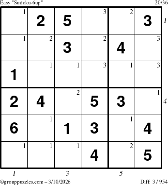 The grouppuzzles.com Easy Sudoku-6up puzzle for Tuesday March 10, 2026 with all 3 steps marked