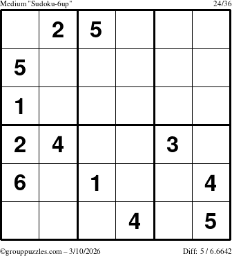 The grouppuzzles.com Medium Sudoku-6up puzzle for Tuesday March 10, 2026