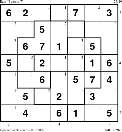 The grouppuzzles.com Easy Sudoku-7 puzzle for Tuesday March 10, 2026 with all 3 steps marked