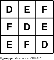 The grouppuzzles.com Answer grid for the TicTac-DEF puzzle for Tuesday March 10, 2026