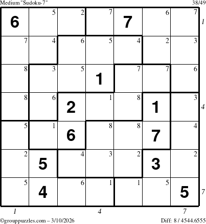 The grouppuzzles.com Medium Sudoku-7 puzzle for Tuesday March 10, 2026 with all 8 steps marked