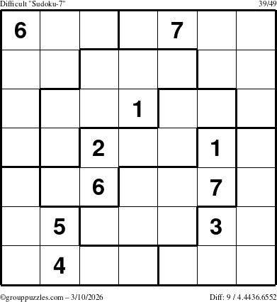 The grouppuzzles.com Difficult Sudoku-7 puzzle for Tuesday March 10, 2026