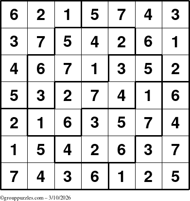 The grouppuzzles.com Answer grid for the Sudoku-7 puzzle for Tuesday March 10, 2026