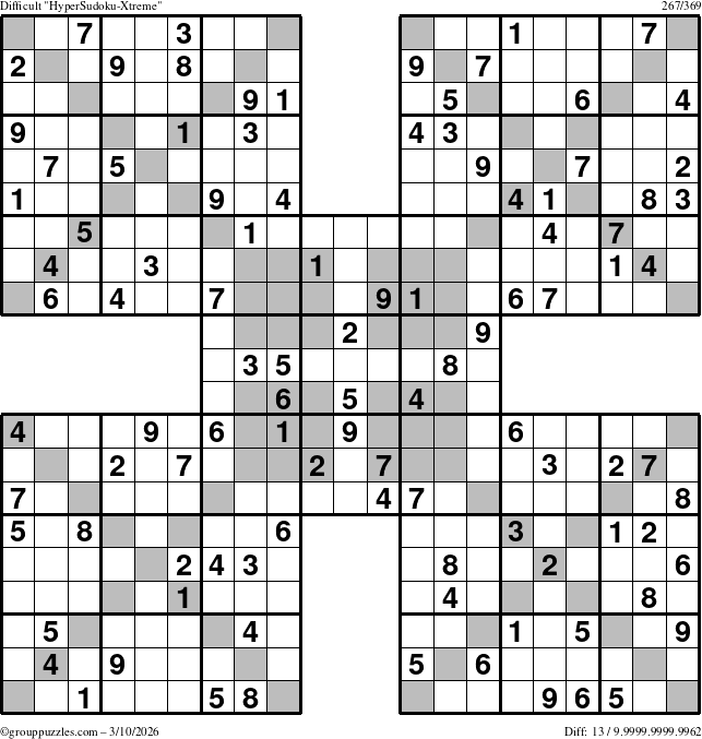 The grouppuzzles.com Difficult HyperSudoku-Xtreme puzzle for Tuesday March 10, 2026