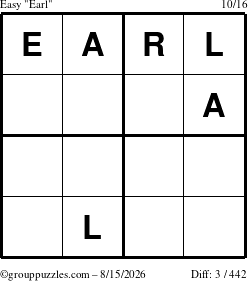 The grouppuzzles.com Easy Earl puzzle for Saturday August 15, 2026