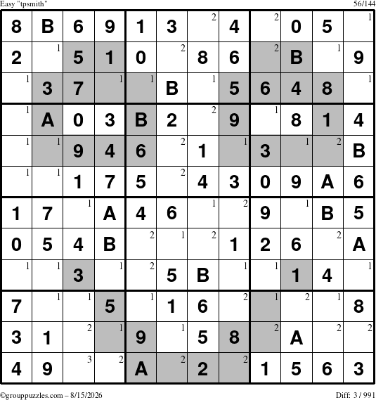 The grouppuzzles.com Easy tpsmith puzzle for Saturday August 15, 2026 with the first 3 steps marked