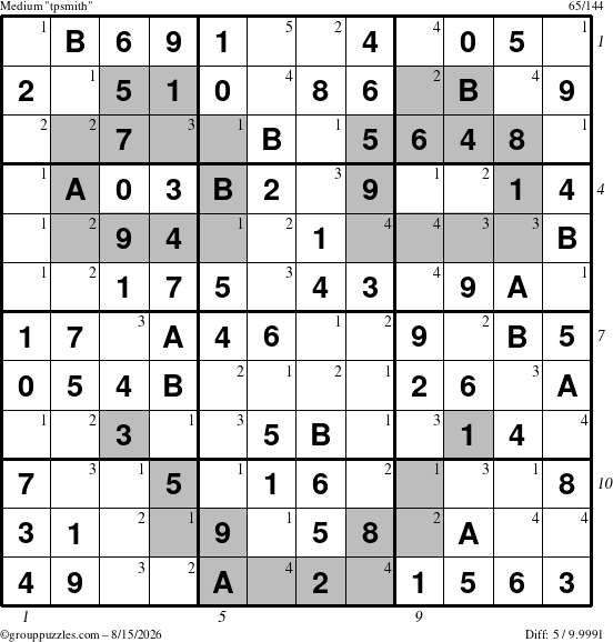 The grouppuzzles.com Medium tpsmith puzzle for Saturday August 15, 2026 with all 5 steps marked