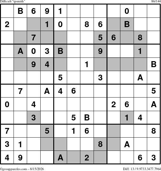 The grouppuzzles.com Difficult tpsmith puzzle for Saturday August 15, 2026