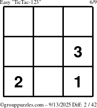 The grouppuzzles.com Easy TicTac-123 puzzle for Saturday September 13, 2025