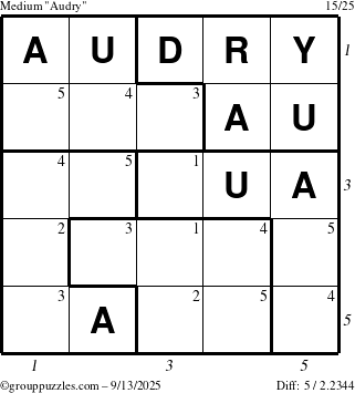 The grouppuzzles.com Medium Audry puzzle for Saturday September 13, 2025 with all 5 steps marked