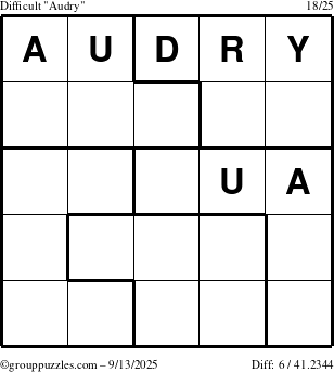 The grouppuzzles.com Difficult Audry puzzle for Saturday September 13, 2025