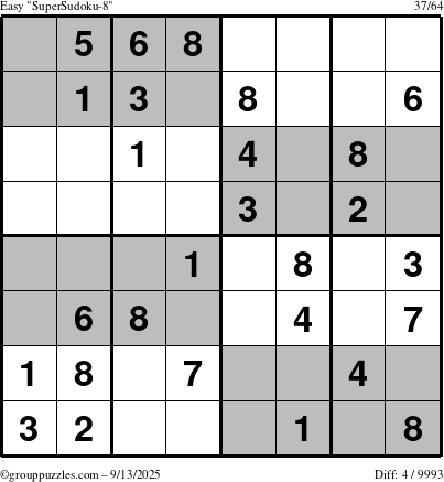 The grouppuzzles.com Easy SuperSudoku-8 puzzle for Saturday September 13, 2025