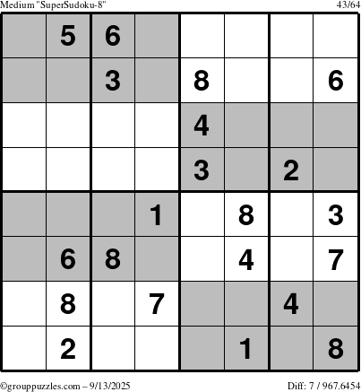 The grouppuzzles.com Medium SuperSudoku-8 puzzle for Saturday September 13, 2025
