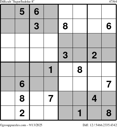 The grouppuzzles.com Difficult SuperSudoku-8 puzzle for Saturday September 13, 2025