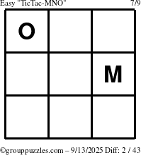 The grouppuzzles.com Easy TicTac-MNO puzzle for Saturday September 13, 2025