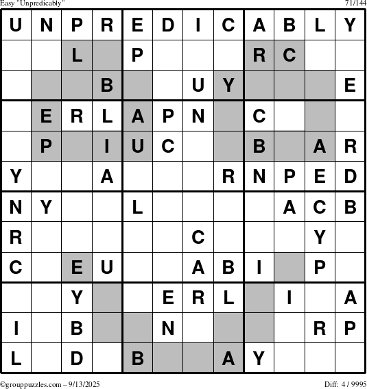 The grouppuzzles.com Easy Unpredicably puzzle for Saturday September 13, 2025