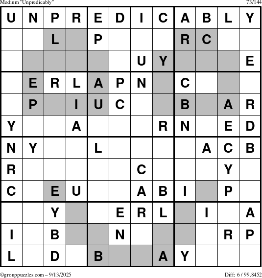 The grouppuzzles.com Medium Unpredicably puzzle for Saturday September 13, 2025