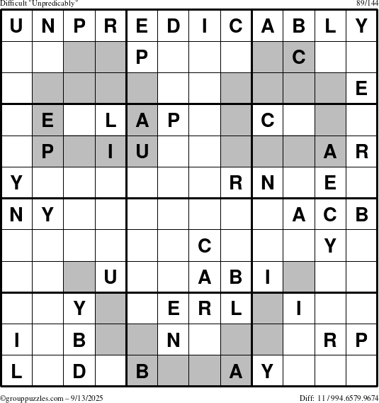 The grouppuzzles.com Difficult Unpredicably puzzle for Saturday September 13, 2025