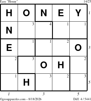 The grouppuzzles.com Easy Honey puzzle for Tuesday August 18, 2026 with all 4 steps marked