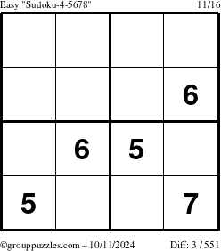 The grouppuzzles.com Easy Sudoku-4-5678 puzzle for Friday October 11, 2024