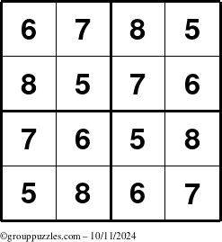 The grouppuzzles.com Answer grid for the Sudoku-4-5678 puzzle for Friday October 11, 2024