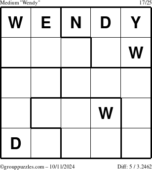 The grouppuzzles.com Medium Wendy puzzle for Friday October 11, 2024