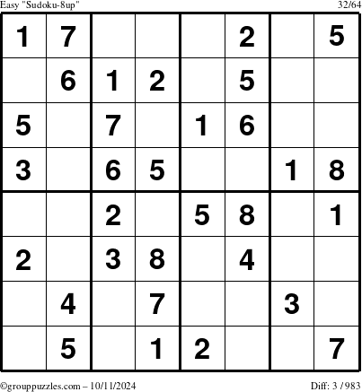 The grouppuzzles.com Easy Sudoku-8up puzzle for Friday October 11, 2024