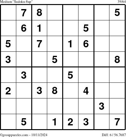 The grouppuzzles.com Medium Sudoku-8up puzzle for Friday October 11, 2024