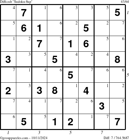 The grouppuzzles.com Difficult Sudoku-8up puzzle for Friday October 11, 2024 with all 7 steps marked