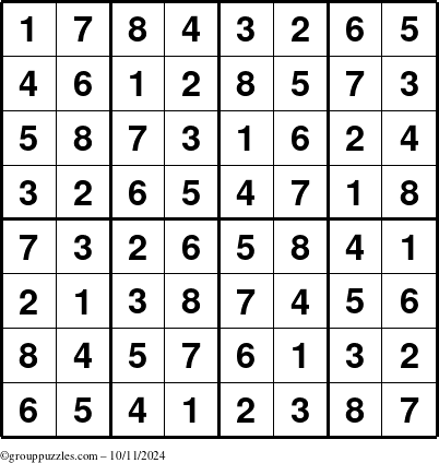 The grouppuzzles.com Answer grid for the Sudoku-8up puzzle for Friday October 11, 2024