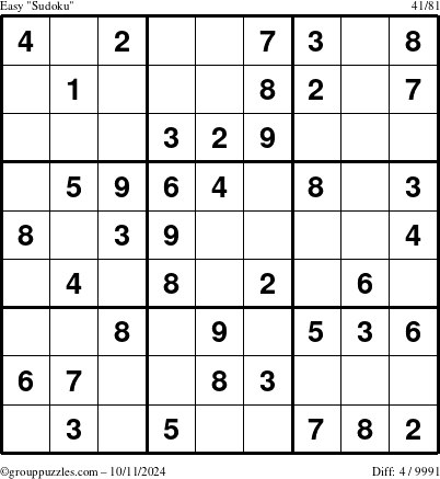 The grouppuzzles.com Easy Sudoku puzzle for Friday October 11, 2024