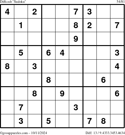 The grouppuzzles.com Difficult Sudoku puzzle for Friday October 11, 2024