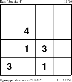 The grouppuzzles.com Easy Sudoku-4 puzzle for Saturday February 21, 2026